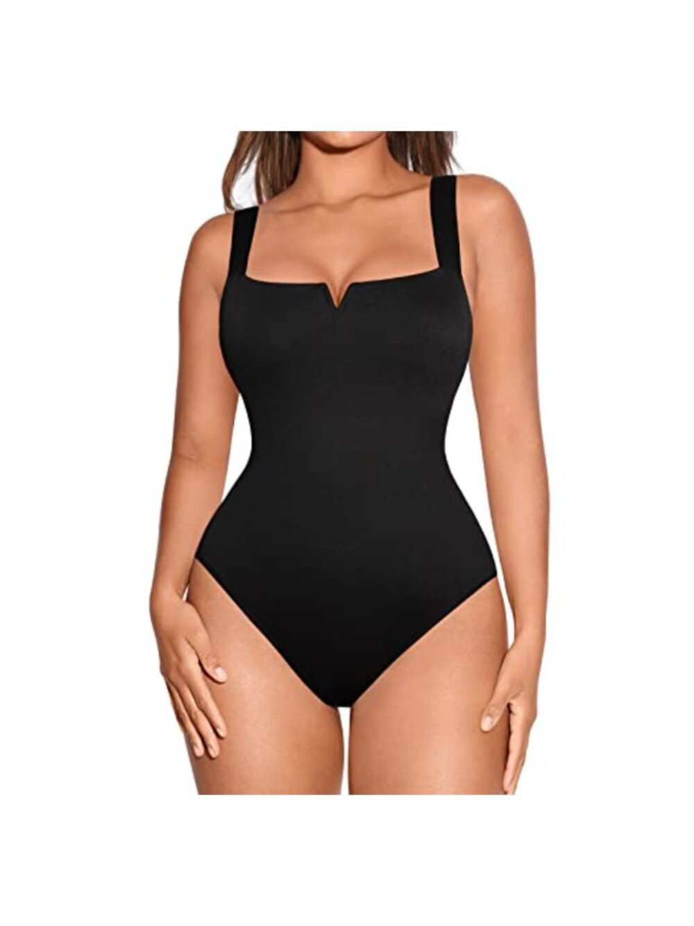 FeelinGirl Square Neck Sleeveless Tummy Control Shapewear Bodysuit with Snaps
